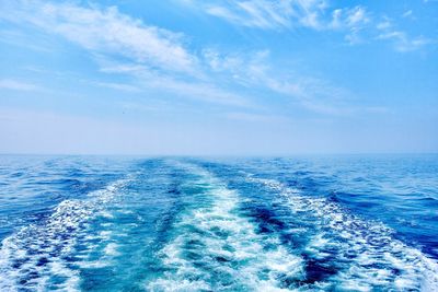 Scenic view of sea against blue sky