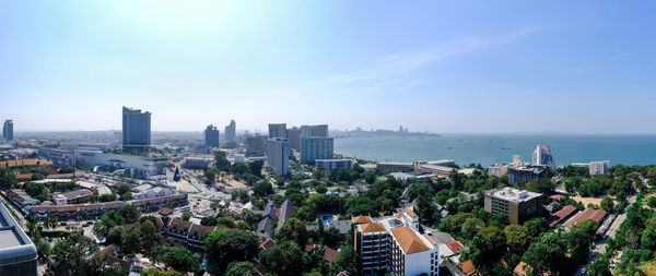 High angle view of cityscape against sky