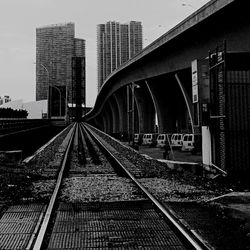 Railroad tracks on railroad station platform