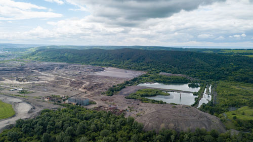 The production area among the green forest from a bird's-eye view