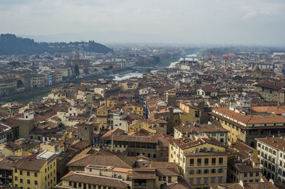 High angle shot of townscape against sky