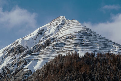 Aerial view of snow covered mountain against sky