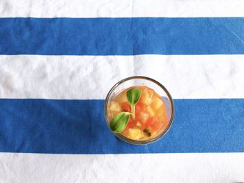 High angle view of fruits in bowl on table