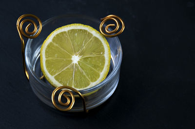 High angle view of drink on table
