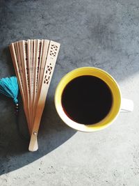 High angle view of coffee on table