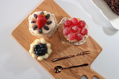 High angle view of dessert in plate on table