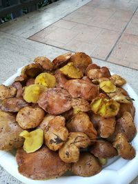 High angle view of bread in plate