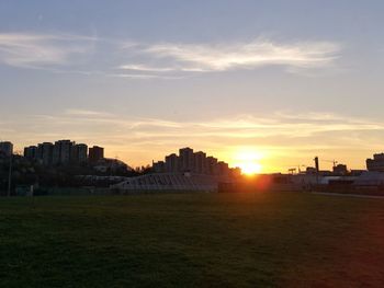 View of cityscape against sky during sunset