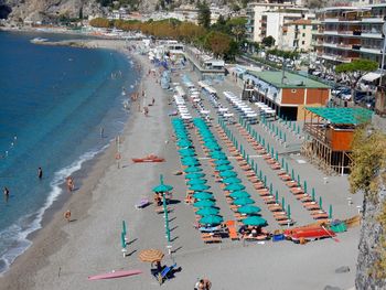 High angle view of people on beach