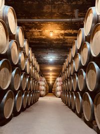 Row of wine containers in cellar