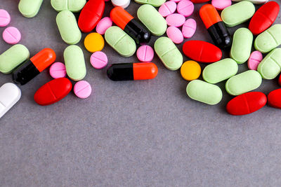 High angle view of medicines on table