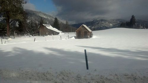 Scenic view of snow covered field