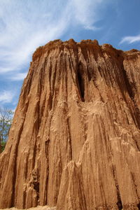 Low angle view of rock formation against sky