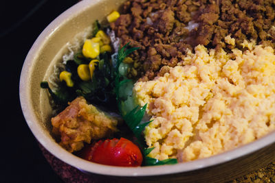 High angle view of food in bento box