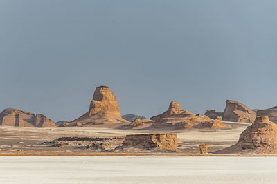 Rock formations in desert against clear sky