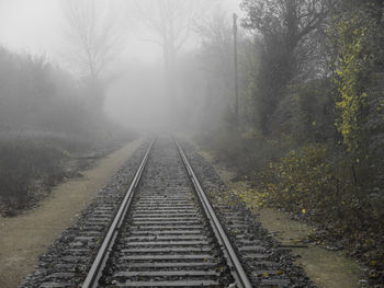 Railroad tracks in foggy weather