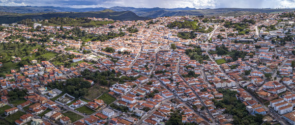 High angle view of townscape against sky