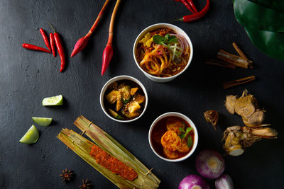 High angle view of food on table