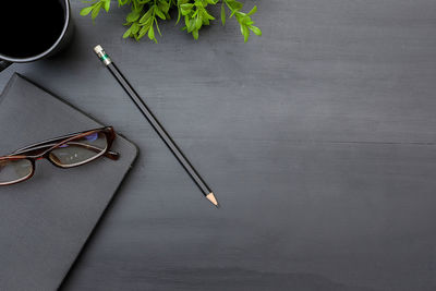 High angle view of eyeglasses on table