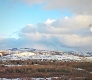 Scenic view of snowcapped mountains against sky