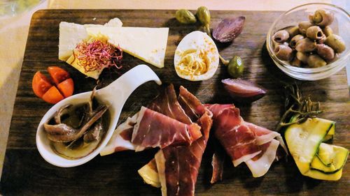 High angle view of food on table