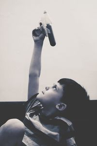 Portrait of boy looking up