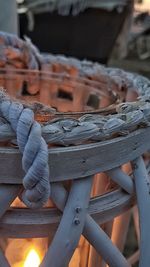 Close-up of rope tied on metal