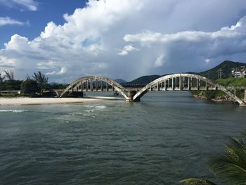 Bridge over river against sky