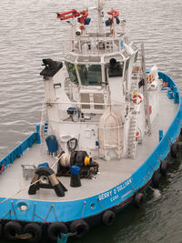 High angle view of boats moored in sea