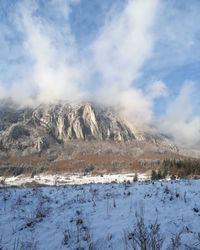 Scenic view of snowcapped mountains against sky