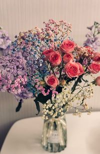 Close-up of rose bouquet on table