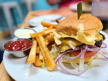 Close-up of food in plate on table