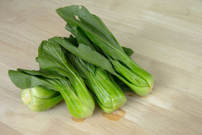 High angle view of chopped vegetables on table