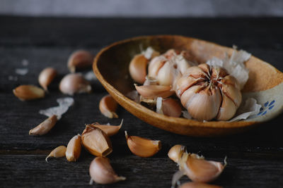 Close-up of eggs in bowl on table