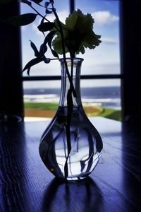 Close-up of vase on table against window