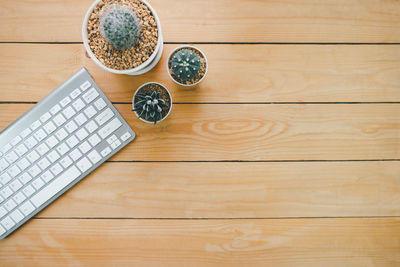 High angle view of coffee cup on table