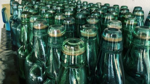 Close-up of wine bottles