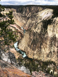 High angle view of rock formations in water