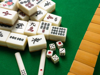 Close-up of dices on table