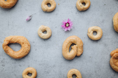 High angle view of cookies on table