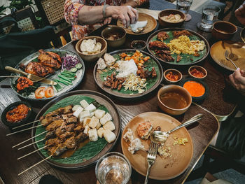 High angle view of food on table