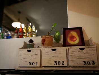 View of wine bottles on table