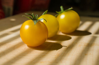 Close-up of lemon on table