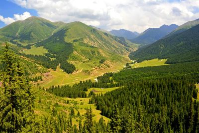 Scenic view of landscape and mountains against sky