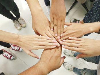 High angle view of hands