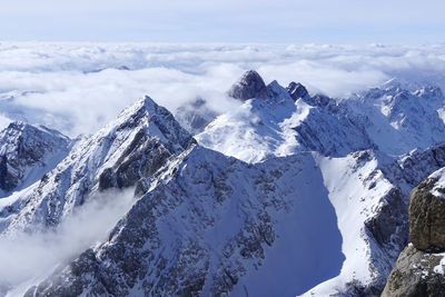 Scenic view of snowcapped mountains against sky