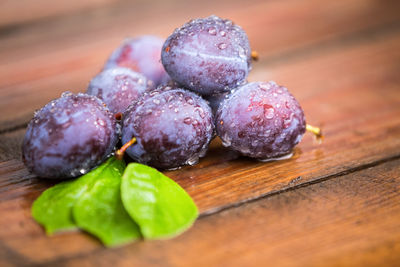 High angle view of fruits on cutting board