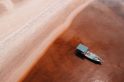 High angle view of boat on beach