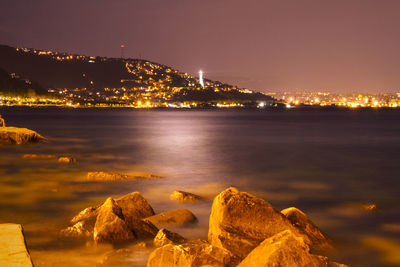 Scenic view of sea against sky at night