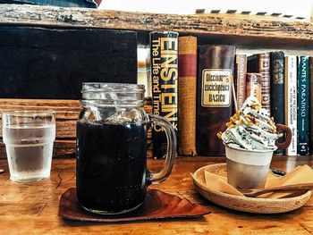 Close-up of drink served on table